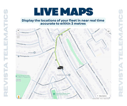 Revista Telematics Fleet Tracker Solution in gallery position 1 showing precise live vehicle location tracking within three meters accuracy